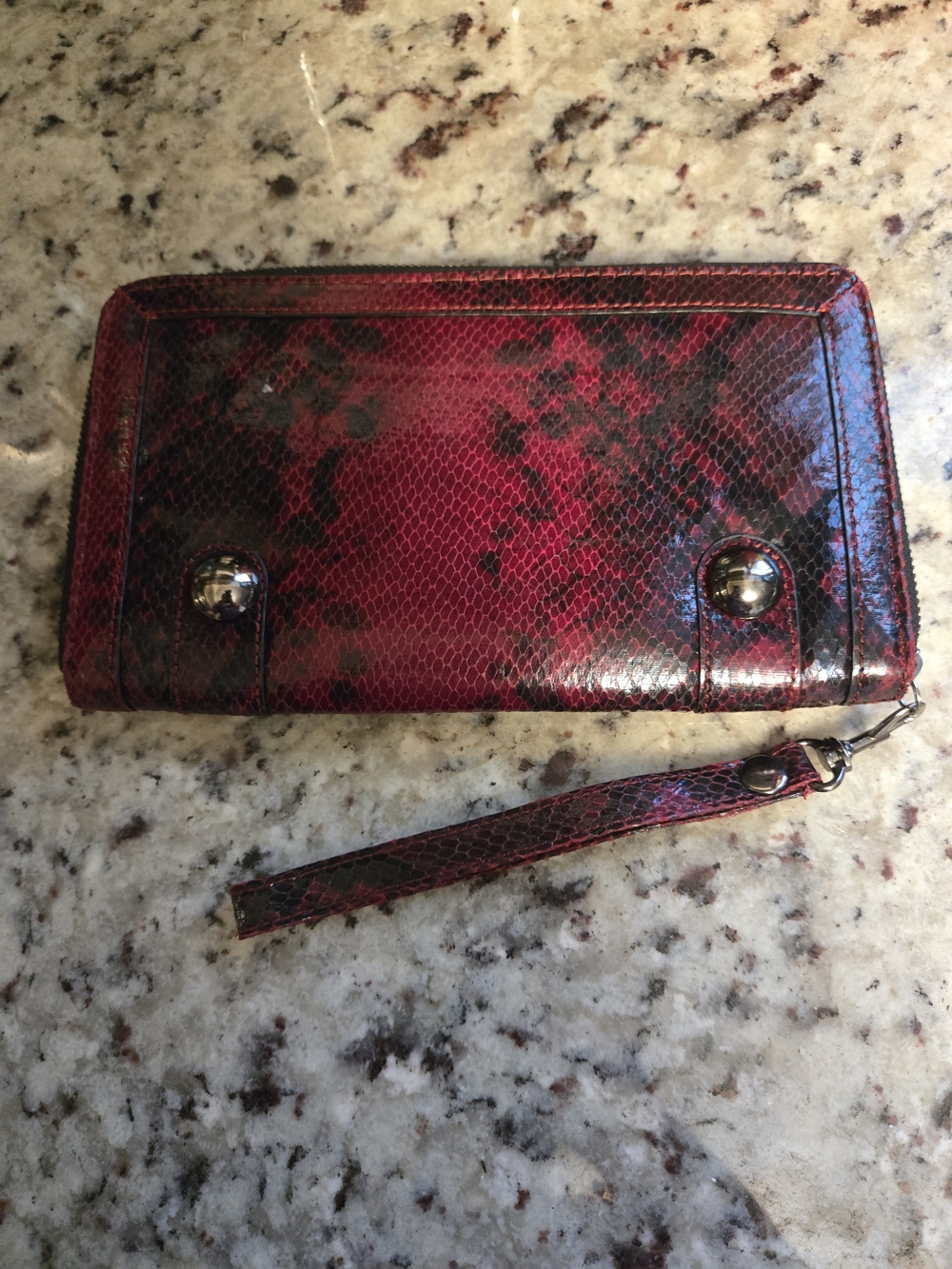Red and Black Snake-Print Wristlet Wallet